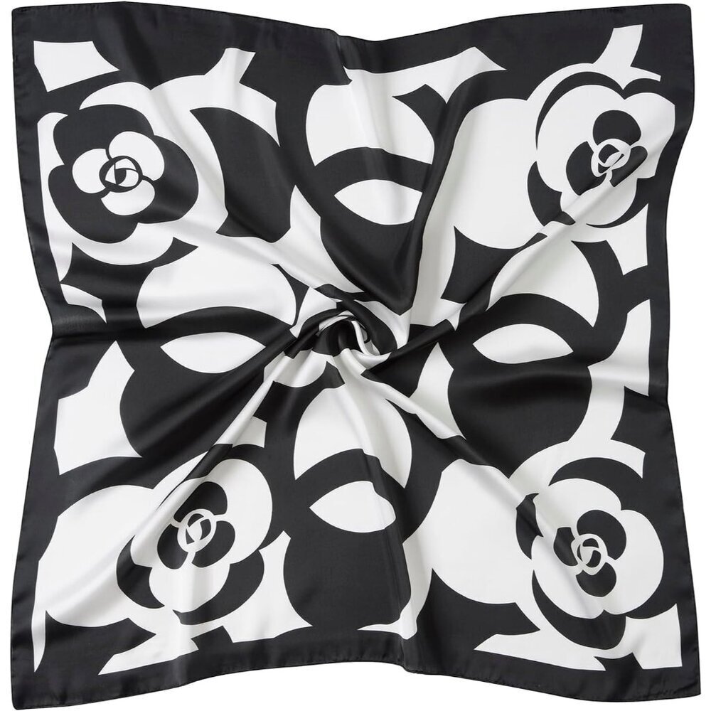 Women Big Flower Headscarf Satin Bandana Pattern Polyester Breathable Scarves
